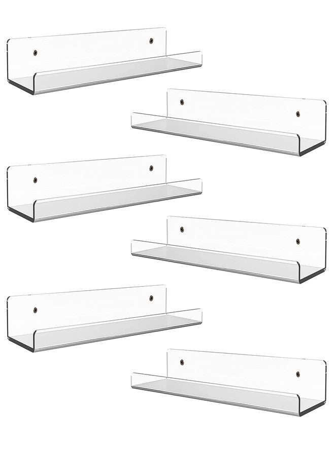 ECOSEAO Floating Shelves Wall Mounted Set of 6, Clear Thinkness Book Shelf Acrylic Album Record Holder Display for Bedroom Living Room Bathroom Kitchen Office Clear(15inch-6Pack) - Image 1